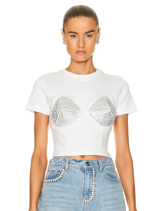 Nwt | Area Crystal Cup 3d Bustier Knit Stretch White Crop Top Size Small